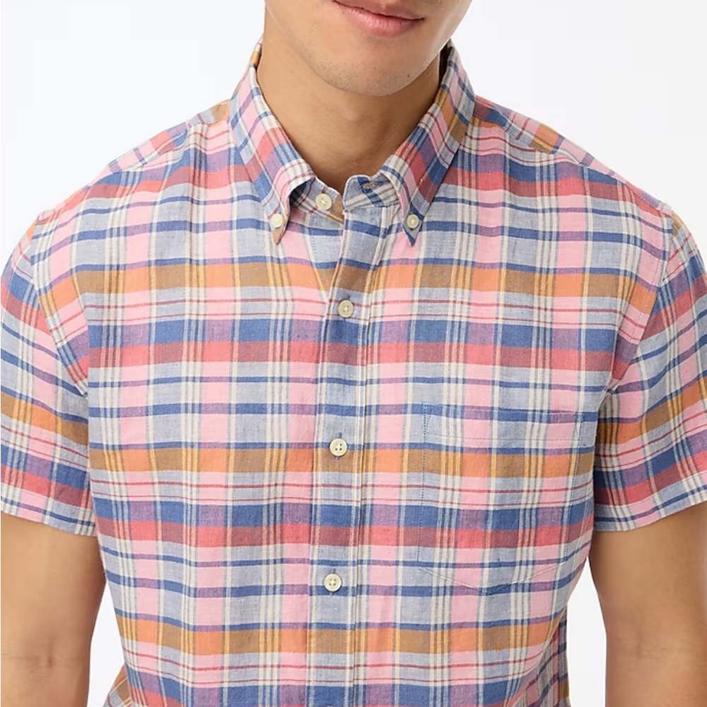 J. Crew Plaid Short-Sleeve Linen-Blend Shirt New Size Small